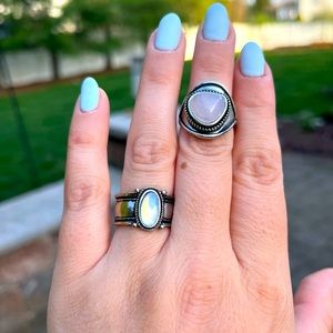 Set of 2 Silver Rings - Opal and Rose Quartz